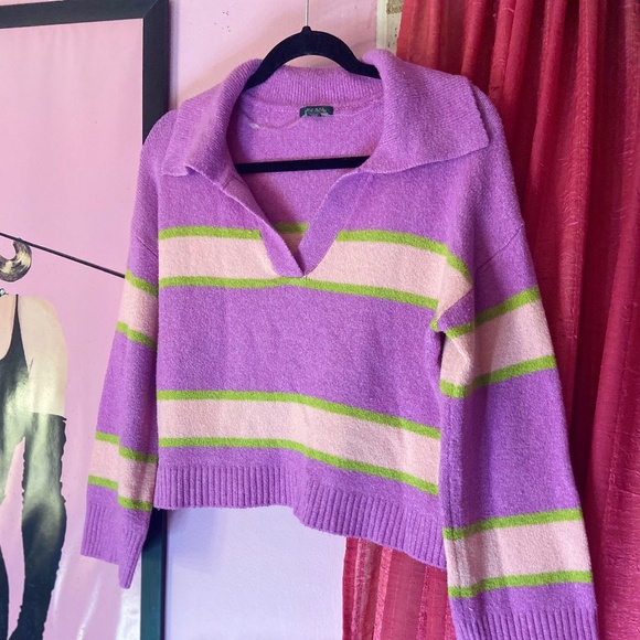 Wild Fable Orchid Campus–Ready Striped V Neck Pullover Sweater Women’s Small - Picture 5 of 5